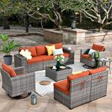 Ovios 9 Pieces Outdoor Patio Furniture with Swivel Rocking Chairs All Weather Wicker Patio Sectional Sofa for Balcony