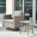 Ovios 2 Pieces Outdoor Patio Furniture Wicker Bistro set with Swivel Chairs and Side Coffee Table for Backyard