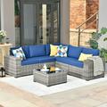 Ovios 6 Piece Outdoor Furniture All Weather Wicker Patio Conversation Sectional Sofa Set with Side Table for Garden Backyard