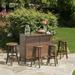 Pike Outdoor 5 Piece Acacia Wood Bar Set Dark Brown Rustic Metal