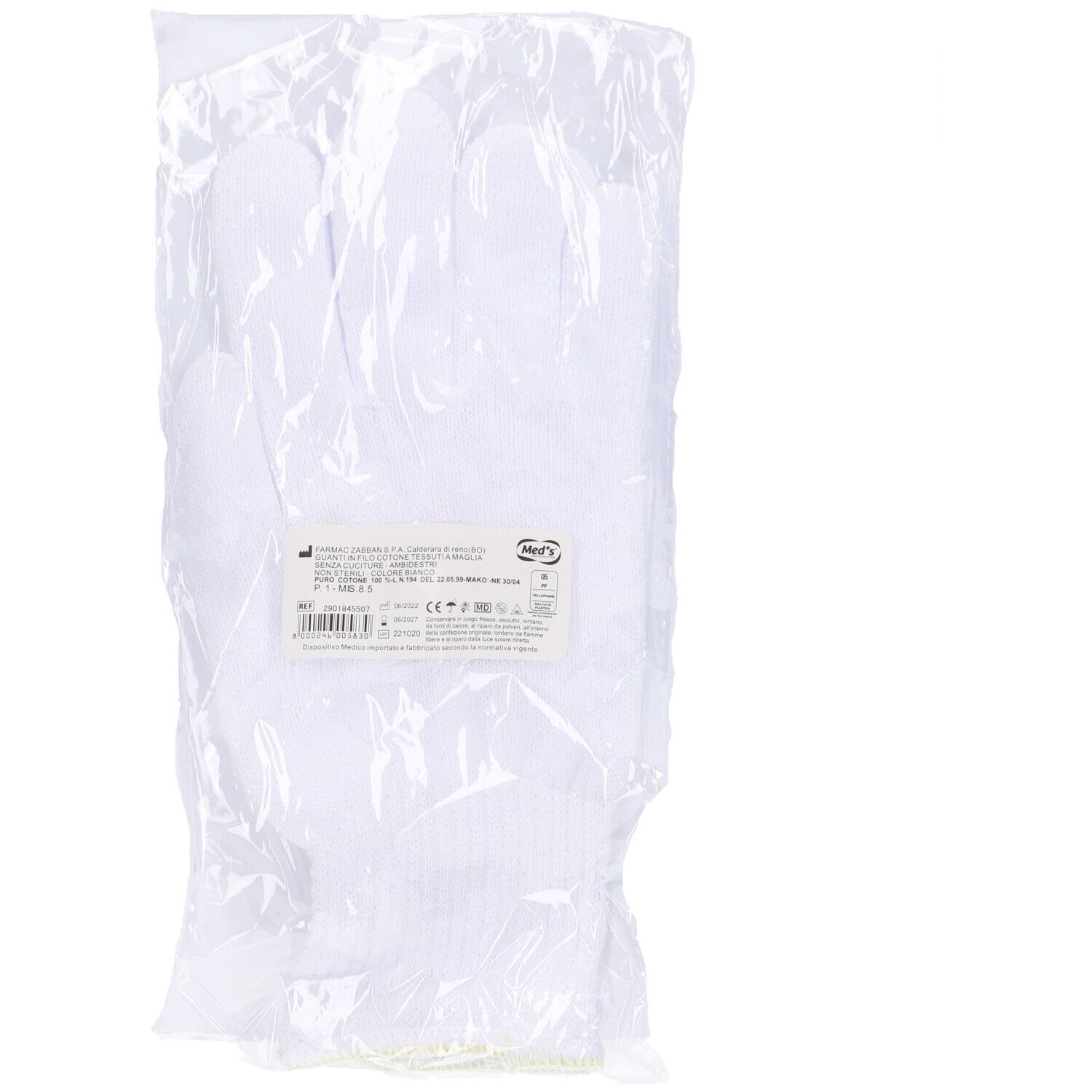 Guanto Non Chirurgico In Cotone Bianco Misura 8,5 Busta 2 pz Guanti