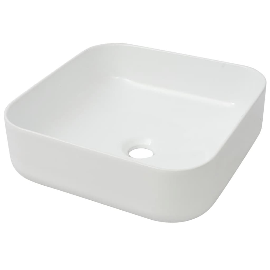 vidaXL Waschbecken Quadratisch Keramik Weiß 39x39x13,5 cm Image