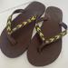 American Eagle Outfitters Shoes | American Eagle Leather Flip Flops Yellow Stitching | Color: Brown/Yellow | Size: 6