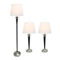 Mod Lighting and Decor Set of 3 Black Table and Floor Lamps with Beige Shade