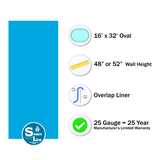 SmartLine 16 x 32 Oval Overlap Liner | 48-to-52-Inch Wall Height | 25 Gauge Virgin Vinyl | Solid Blue
