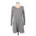 Purejill Casual Dress - Mini V Neck 3/4 sleeves: Gray Color Block Dresses - Women's Size X-Small Petite