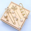 6Pieces set Fashion Pearl Brooch Cute Creative Fixed Clothes crystal Decorative Brooch for Women