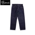 Amekaji-Pantalon de combat en denim pour homme jean indien délavé lisière couleur primaire haute