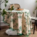 Inyahome – nappe ronde en coton et lin avec des franges couverture de Table résistante aux taches