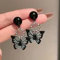 Sweet Girl Earrings Dark Black Niche Design Butterfly Acrylic Net Red Cold Wind Simple Temperament