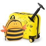 Costway 2 Pieces 18 Inch Ride-on Kids Luggage Set with Spinner Wheels and Bee Pattern-Yellow