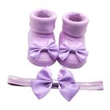 LBECLEY Little Miss Matched Socks Children Kids Socks Soft Bottom Toddler Shoes Socks Bowkot Princess Socks Floor Socks 1Pc Socks + 1Pc Bow Hairband Ruffle Socks for Toddler Girls Purple S