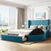 Upholstered Platform Bed Queen Size Storage Velvet Bed with Wingback Headboard and 1 Big Drawer, 2 Side Storage Stool