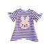 Gureui Little Kids Baby Girls Easter Ruffle Dress Striped Rabbit Printed Ruffle Short Sleeve Round Neck Casual Loose Fit One-Piece Dress