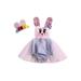 Gureui Newborn Infant Baby Girls Easter Clothes Set Sleeveless V Neck Bunny Floral Print Jumpsuit Tutu Dress with Bow Headband