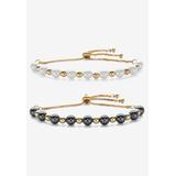 Women's Simulated White And Grey Pearl Goldtone Adjustable Bolo Bracelet Bogo Set 11" by PalmBeach Jewelry in Gold