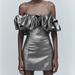 Zara Dresses | Nwt Zara Voluminous Short Dress In Silver | Color: Silver | Size: M