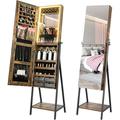 HNEBC Jewelry Cabinet Armoire with Lights 47.2 Full-Length MirrorJewelry Organizer with Large Storage with Built-in LED Makeup Mirror/Drawer-Wood