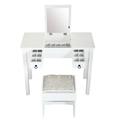 Vanity Set Table with Flip Top Mirror Makeup Dressing Table with 2 Drawers 3 Storage Organizers Dividers Cushioned Stool White