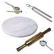 Radhna Chakla Belan Combo Includes - (White Marble Chakla/Rolling Board + Wooden Belan/Rolling Pin for Kitchen + Chimta/Kitchen Tongs/Serving Tongs + Lemon Squeezer+ Small Tea Strainer)