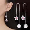 NEHZY Silver plating new women's fashion jewelry ear line blue pink Cubic Zirconia pearl flower long