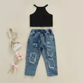 Jeans déchirés avec poches pour filles tenues d'été pour enfants vêtements à la mode pour enfants