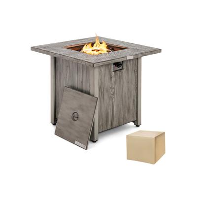 Costway 28 Inch 40,000 BTU Square Fire Pit Table with Lid and Lava Rocks-Gray
