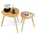 Set of 2 Nesting Table Rubber Wood Triangle Modern Coffee Table