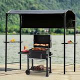 7 ft.L x 6.8 ft.H Gray Outdoor Steel Double Tiered Backyard Patio BBQ Grill Gazebo