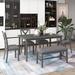 6-Piece Wood Dining Sets, Rectangular Dining Table, 4 Dining Chairs with Padded Seat and Upholstered Bench