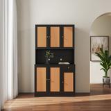 Freestanding Kitchen Pantry Cabinet, Buffet Sideboard Storage Cabinet, Wardrobe w/ 6-Door, 1-Open Shelves & 1-Drawer