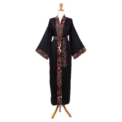 Orange Elegance,'Rayon Robe with Black and Orange ...