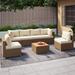 LAUSAINT HOME 7 Pieces Patio Conversation Set Outdoor Sectionals with 6 Chairs and 1 Coffee Table Beige Cushions & Brown Wicker