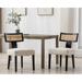 Guyou Modern Rattan Backrest Dining Chairs Set of 2 Mid-century Farmhouse Linen Upholstered Kitchen Chairs Solid Wood Side Chairs for Kitchen Dining Room Living Room Beige