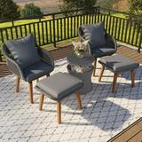 5 Piece Wicker Patio Furniture Set Rattan Patio Chair Set with Ottoman and Wicker Cool Bar Table Outdoor Furniture Set with Gray Seat Cushion for Garden Backyard Porch Balcony Poolside