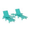 WestinTrends Malibu Double Chaise Lounge with Side Table All Weather Poly Lumber Outdoor Chaise Lounge Chairs with 5 Posistions Backrest Turquoise