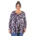 Purple Print Scoop Neck Long Sleeve Plus Size Tunic Top