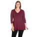 Three Quarter Sleeve V Neck Plus Size Tunic Top