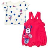 Disney Minnie Mouse Infant Baby Girls French Terry Short Overalls and T-Shirt Newborn to Infant