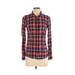 J.Crew Long Sleeve Button Down Shirt: High Neck Covered Shoulder Red Print Tops - Women's Size 4