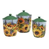 Certified International Sunflower Bouquet Canister Set 3 Pc. 54, 72, 104 Oz. Ceramic in Brown/Green/Yellow | 8 H x 9.5 W x 9.5 D in | Wayfair 29179