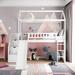 White Twin House Bed with Slide, Twin Loft Bed with 2 Drawers and Slide, 94.2''L*93.3''W*84.4''H, 164LBS