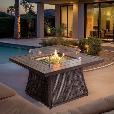 Kinger Home URI Rattan Propane Gas Fire Pit Table Aluminum Frame - 42-Inch
