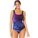 Plus Size Women's Chlorine Resistant Square Neck Tank One Piece Swimsuit by Swimsuits For All in Purple Palm (Size 10)