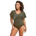 Plus Size Women's Flutter-Sleeve One-Piece by Swim 365 in Gold Foil Dots (Size 30) Swimsuit