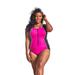 Plus Size Women's Zip-Front One-Piece with Tummy Control by Swim 365 in Fuchsia White Black (Size 24) Swimsuit