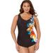 Plus Size Women's Sarong Front One Piece Swimsuit by Swimsuits For All in Multi Flower Engineered (Size 10)