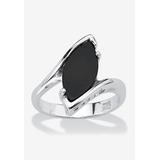 Women's Sterling Silver Natural Black Onyx Marquise Shaped Bypass Ring by PalmBeach Jewelry in White (Size 10)