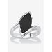 Women's Sterling Silver Natural Black Onyx Marquise Shaped Bypass Ring by PalmBeach Jewelry in White (Size 10)