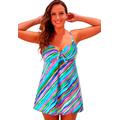Plus Size Women's Cup Sized Tie Front Underwire Swimdress by Swimsuits For All in Multi Stripe (Size 14 DD/F)